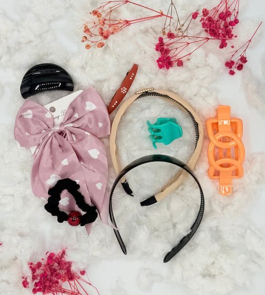 Herbaluxe Hair Accessory Set – Headbands, Claws, Bow & Scrunchie (8pcs)