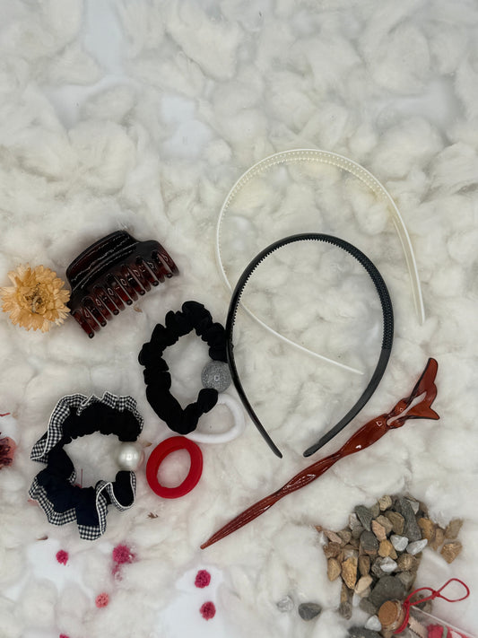 Premium Hair Accessories Set – Headbands, Scrunchies, Claw Clip & Hair Stick